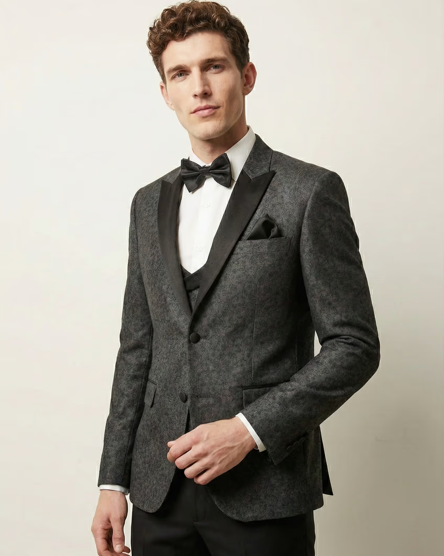 Grey Jacquard 3-Piece Tuxedo Suit