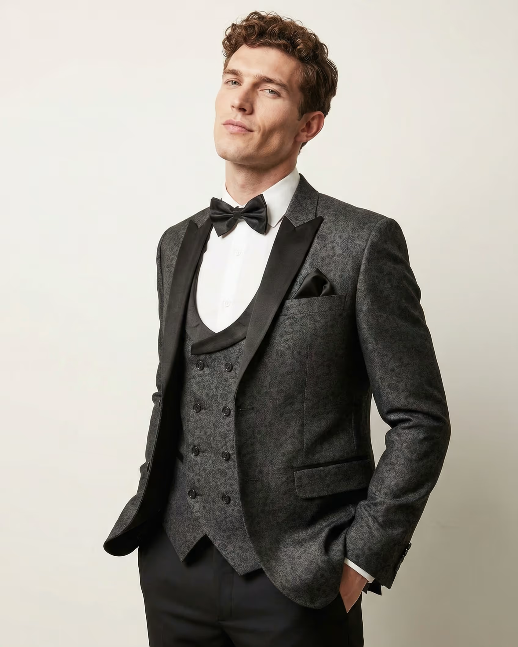 Grey Jacquard 3-Piece Tuxedo Suit