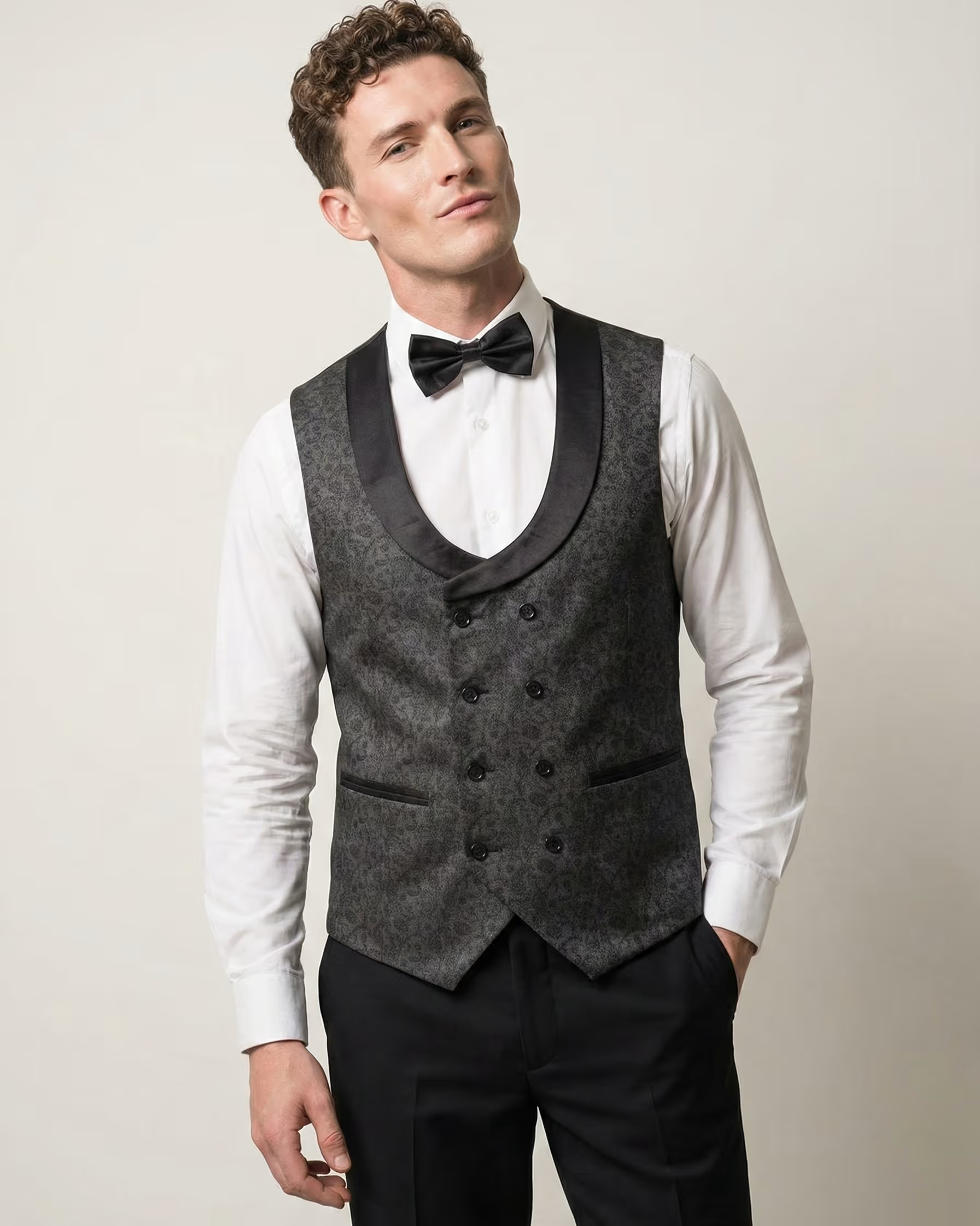 Grey Jacquard 3-Piece Tuxedo Suit