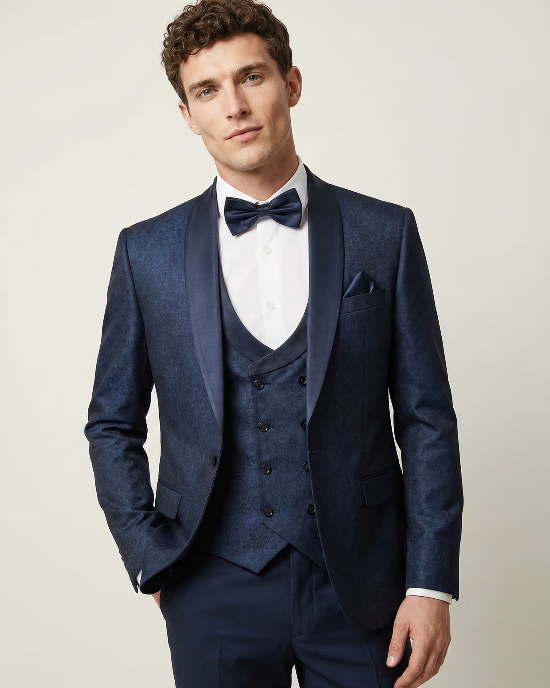 Blue Jacquard 3-Piece Tuxedo Suit