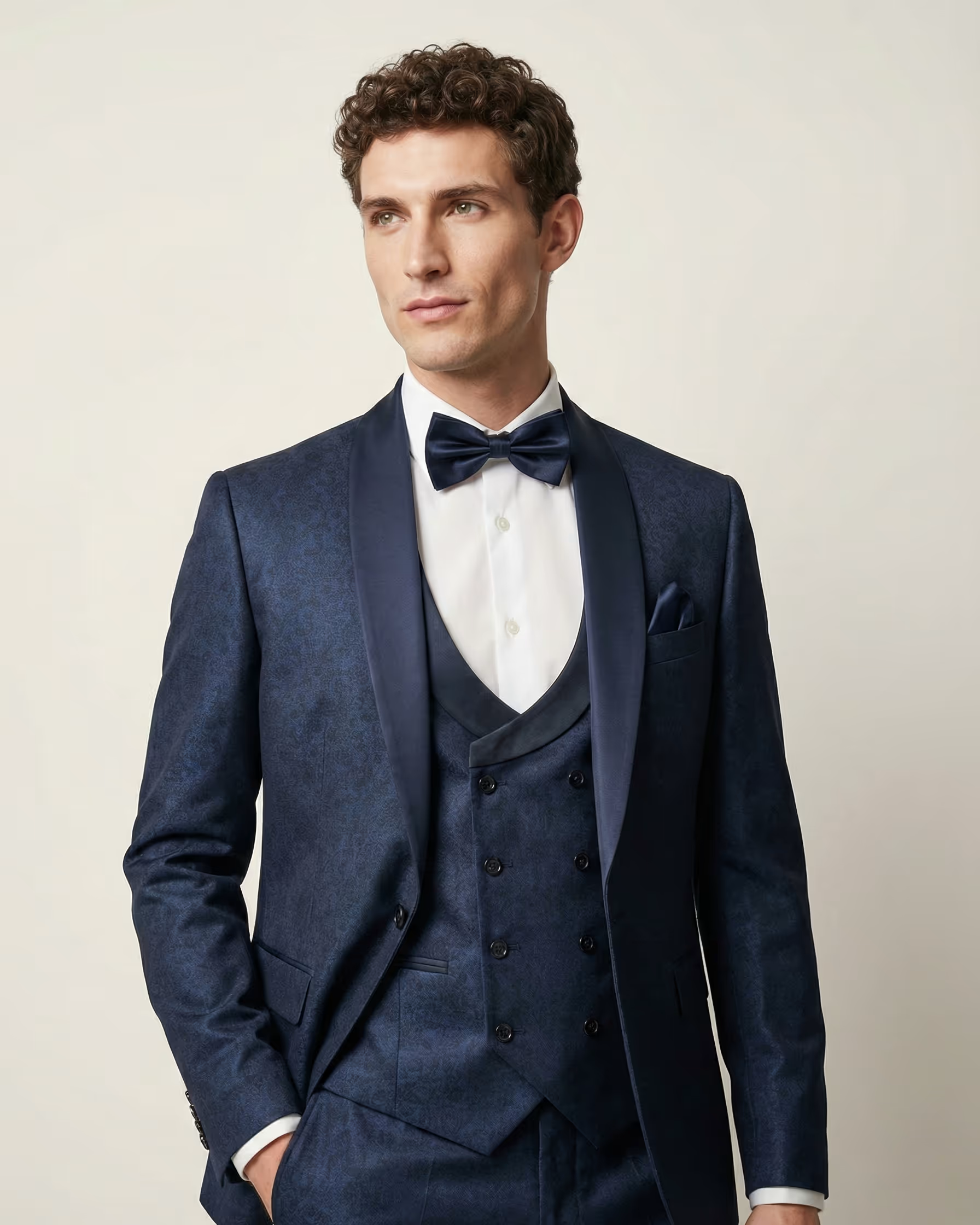 Blue Jacquard 3-Piece Tuxedo Suit