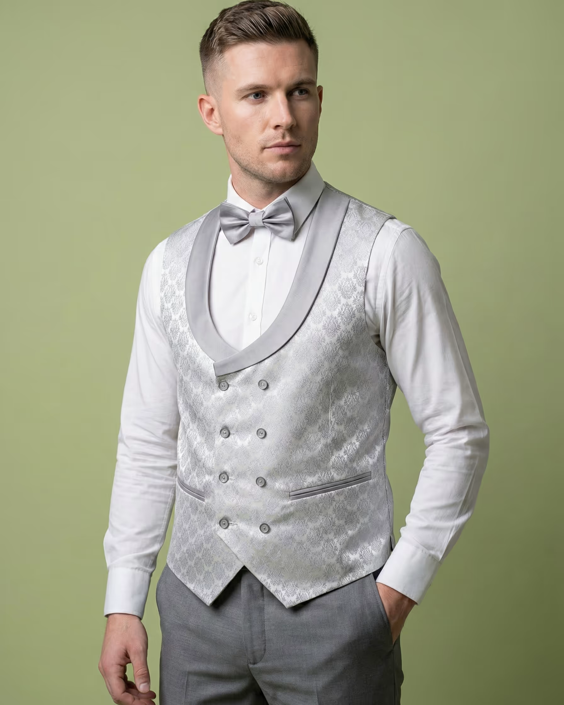 Silver Jacquard 3-Piece Tuxedo Suit