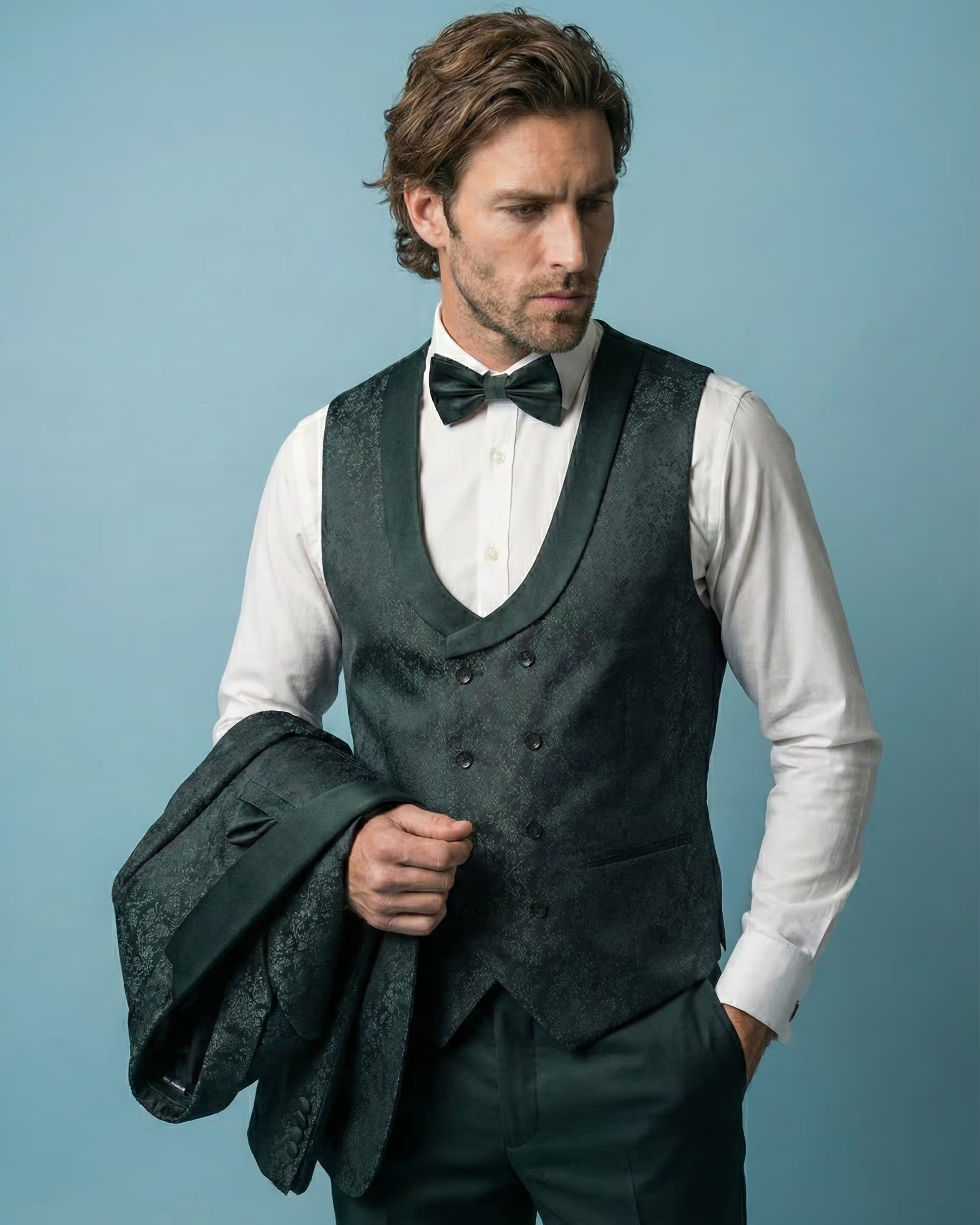 Dark Green Jacquard 3-Piece Tuxedo Suit
