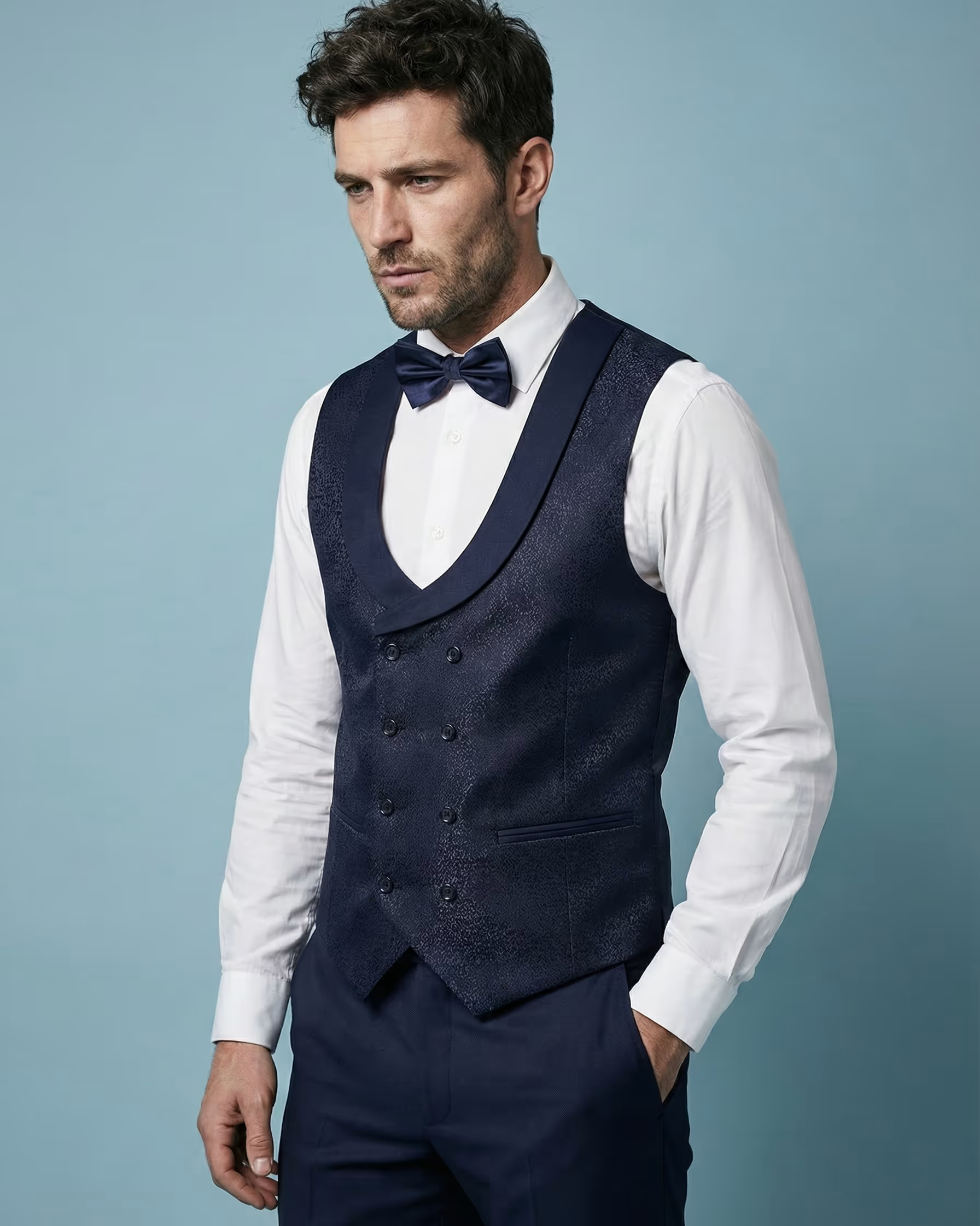 Navy Blue Jacquard 3-Piece Tuxedo Suit