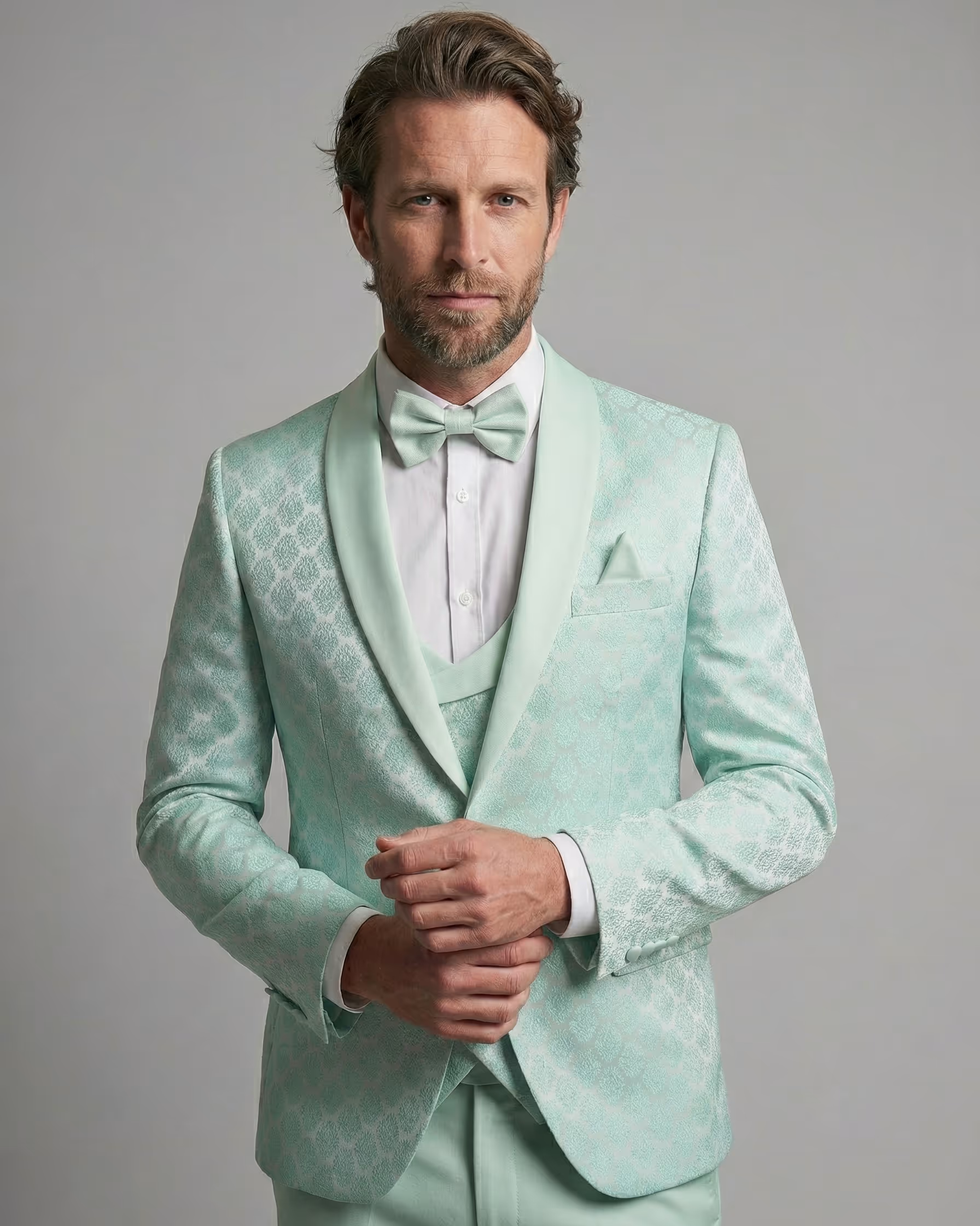 Light Green Jacquard 3-Piece Tuxedo Suit