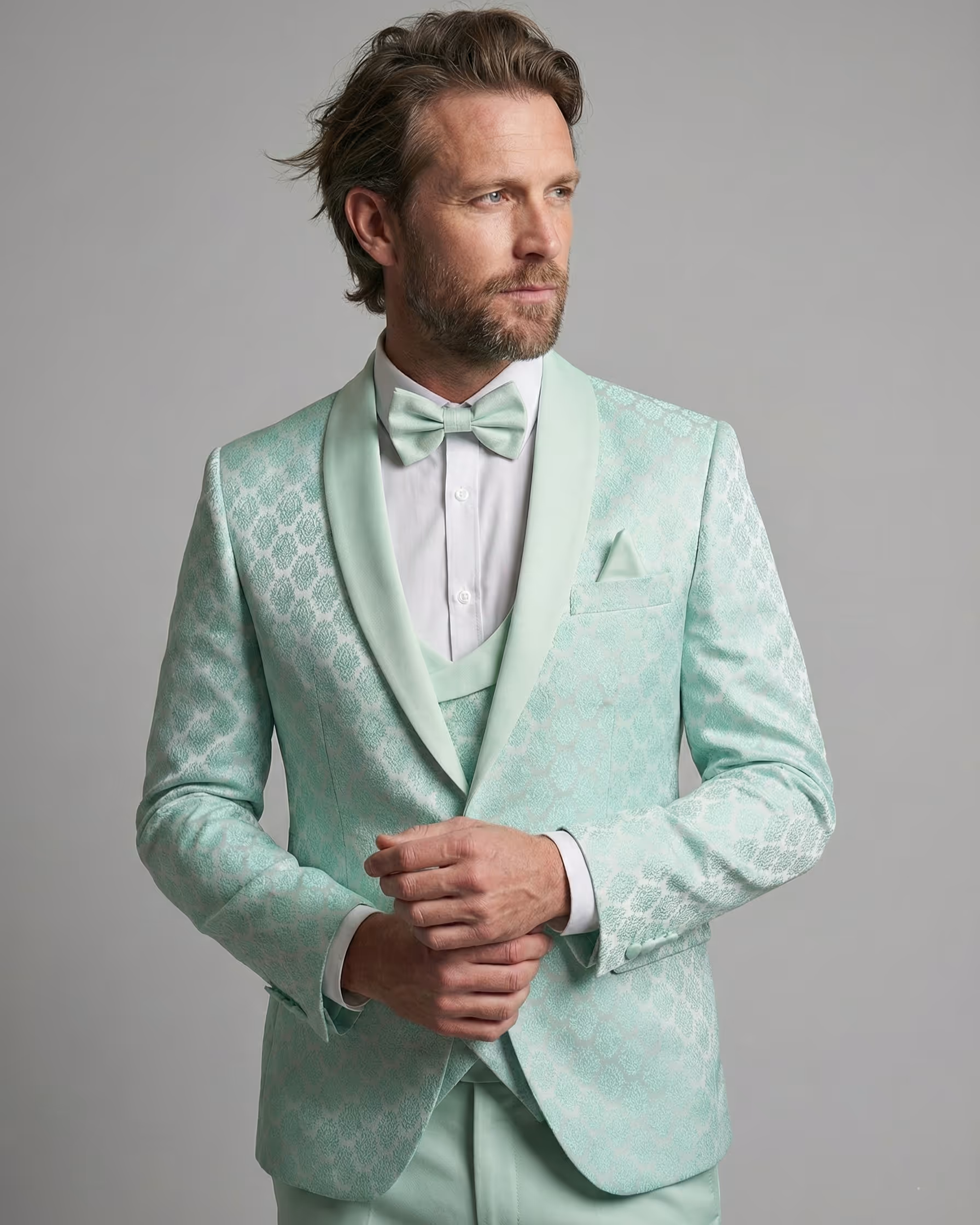 Light Green Jacquard 3-Piece Tuxedo Suit