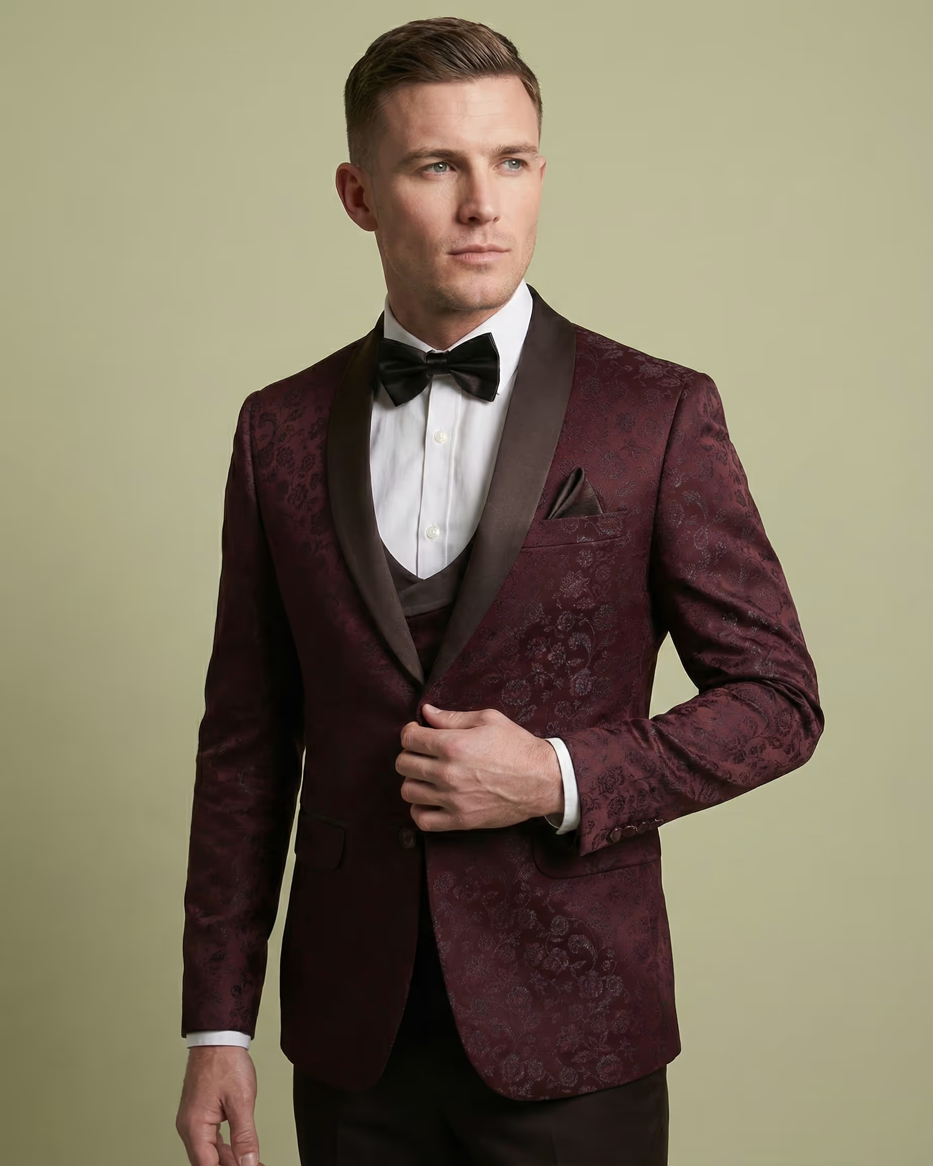 Maroon Jacquard 3-Piece Tuxedo Suit
