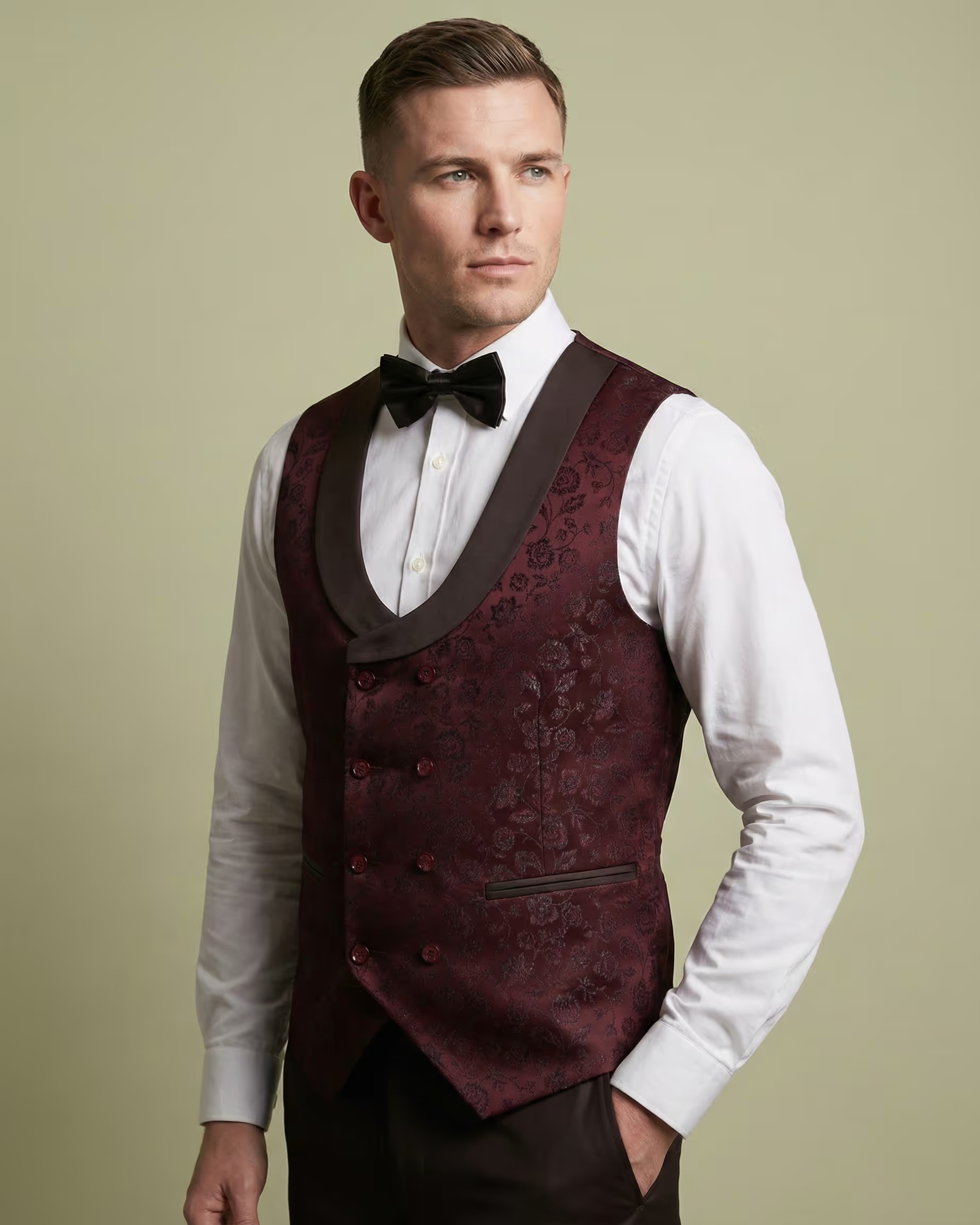 Maroon Jacquard 3-Piece Tuxedo Suit