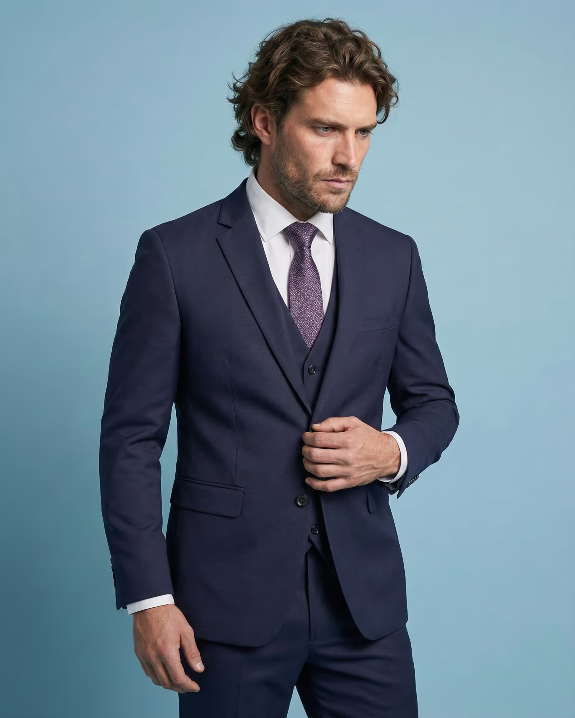 Dark Purple 3-Piece Peak Lapel Suit
